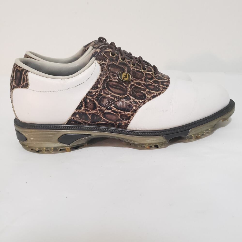 Footjoy FJ Dryjoys Tour Mens SIZE 7.5M Golf Shoes 53754 White Brown Lizard - Picture 6 of 16